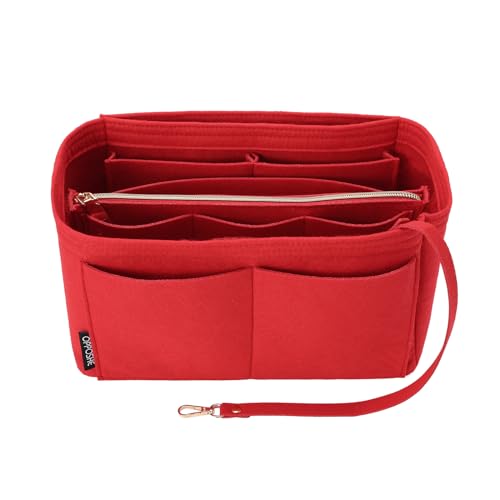 OPPOSHE Purse Organizer Insert for Handbags, Softened Felt Bag Insert Organizer for Tote, Compatible with LV, Coach, MK, Kate Spade, Goyard, Longchamp (Red, Medium)