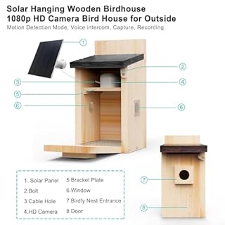 Solar Smart Bird House with Camera Bird Box for Outdoors - Full Color Night Vision 4MP HD Camera Birdhouse Auto Capture Bird Videos & Motion Detectio APP Control for Blue Tits Wild Birds(Wood)