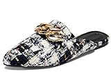 Juliet Holy Womens Mules Flats Pointed Toe Backless Loafers Slip on Metal Chain Slides Black White