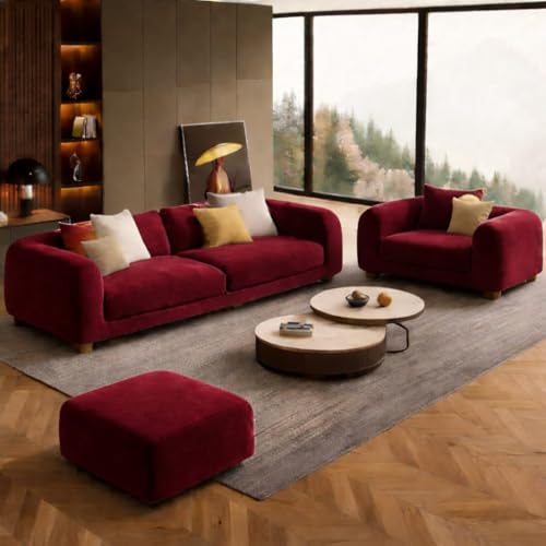 Image of Luxury Velvet Contemporary Sectional Sofa Set with Chaise Lounge & Cushions - Perfect for Living Room, Guest Room & Office (2, Mehroon)