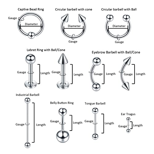 Xpircn 120Pcs Piercing Jewelry Kit Piercing Needles Stainless Steel Acrylic 14G 16G Nose Lip Tongue Eyebrow Tragus Belly Tongue Rings Piercing Jewelry Kit Tool (Mixed Color + Acrylic) #TOP5