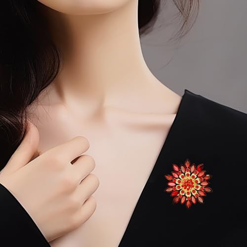 Image of Large Crystal Flower Brooch Pin for Women Red purple pink green Rhinestone Flower Lapel Pin Wedding Party Birthday Dance Banquet Dress Suit Ceremony Clothes Hat Bag Accessories Jewelry