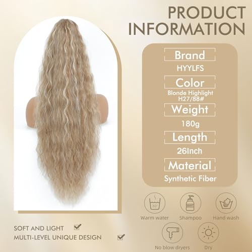 Image of Claw Clip Ponytail Extension 26In Wavy Curly Hair,Blonde Highlight H27 /88#