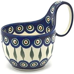 Polish Pottery Loop Handle Bowl - Peacock