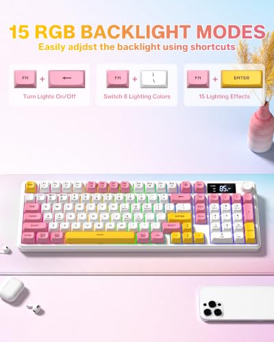 Image of Keymatic Gaming Keyboard Wireless Creamy Keyboard with Media Knob & Screen (White)