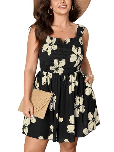 SHESTARR Women Plus Size Rompers Summer Casual Smocked Romper