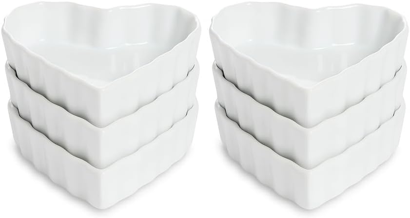 HIC Kitchen Heart Creme Brulee Set, Fine Porcelain, 5 x 1-inch, Set of 6