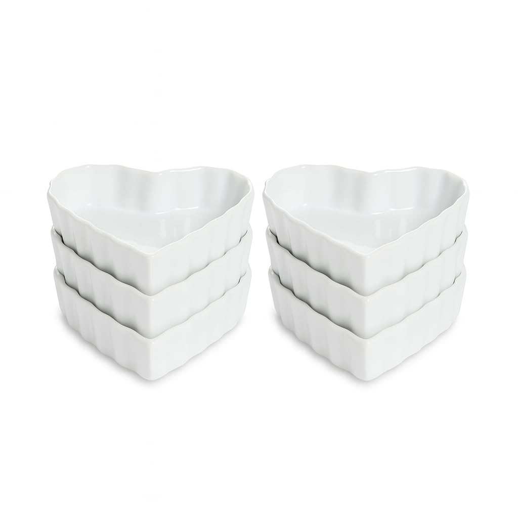 HIC Harold Import Co. 98019-6 HIC Heart Creme Brulee, porcelana fina blanca, 12,7 x 2,54 cm, juego de 6