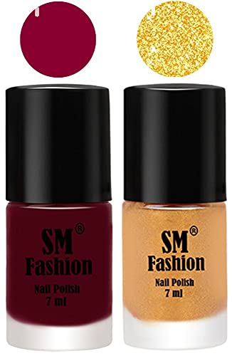 Image of Long Lasting Nail Polish | Nail Paint Combo 7 ml Each) - Set of 2 Boysenberry-Light Golden