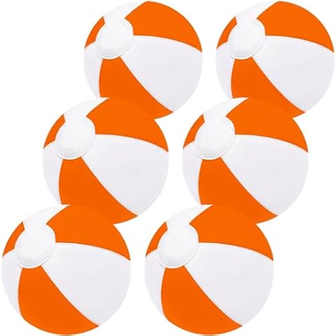 GCQJOQ 6 Pack Beach Balls, 12 Inches Orange White Large Inflatable Beach Balls Bulk, for Parties, Beach, Pools & Play (16 Inches Before Inflation) Cover