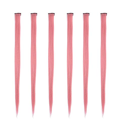 Gemily Colored Clip in Hair Extensions 24 inch Long Pink Straight Highlight Synthetic Hairpieces Cospaly Party Wigs Pieces for Women and Girls 6pcs