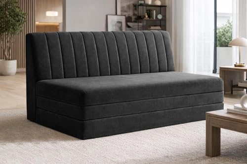 Image of 3-Seater Foldable Sofa Bed with Adjustable Backrest, Modern Velvet Fabric Folding Couch for Living Room, Guest Room & Small Spaces-Black