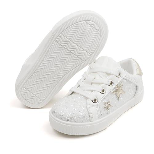 Toandon Girls' Glimmer Glitter Sneakers With Ribbon Lace - High-Top Sparkle Shoes For Ages 3-10 - View #6