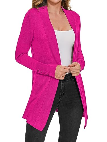 Image of Women Long Knit Cardigan Lightweight Open Front Sweaters | Capsule Wardrobe for Women, Relaxed fit, Buttoned Ribbed cuffs, Dressy Business Casual , for spring early fall office work