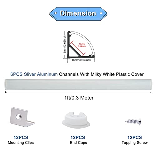 Image of VST 6Pack 1 ft LED Aluminum Channel with Milky White Cover V Shape 16x16mm, Led Strip Light Track with End Caps and Mounting Clips Accessories for Living Room, Kitchen