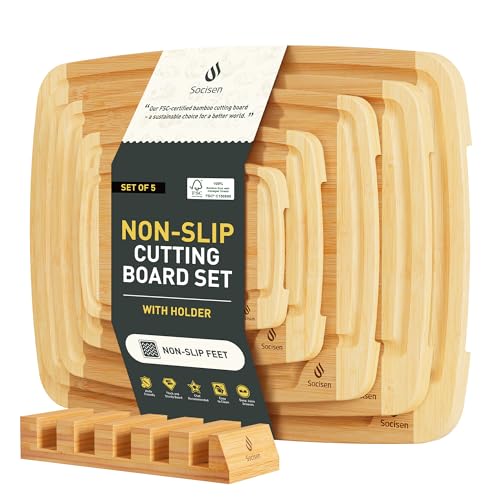 Bamboo Cutting Board Set Non Slip Feet with Holder Over Sink Wooden Cutting Boards Eating Grilling Biard Cutboard Biard Chtting Woodcutting Cuttingboards Voard Oard Bord 12x18 11 x 14 Baords Baord