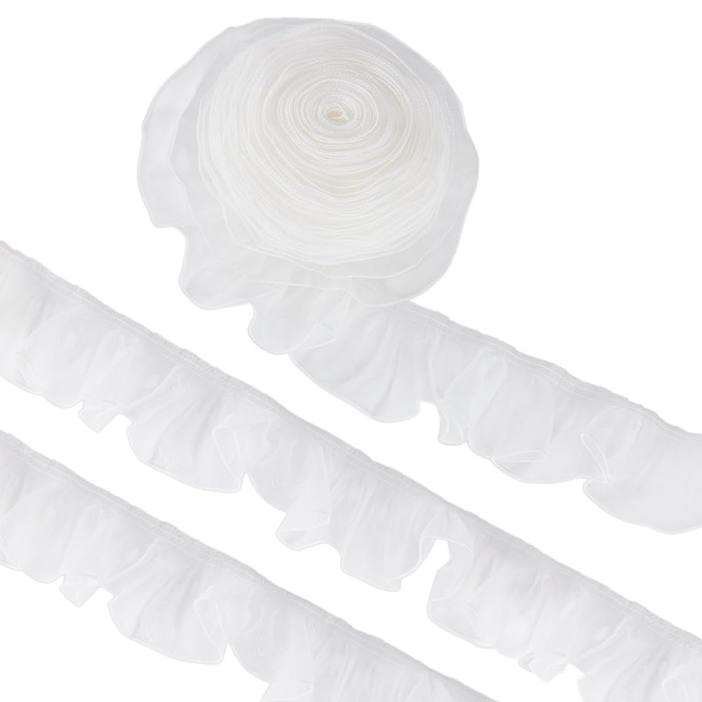 NBEADS 10 Yarda de Ribete de Encaje Plisado de Organza, Tela de Hilo Blanco con Volantes de 10.3cm para Accesorios de Ropa Apliques Y Parches