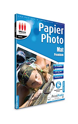 Micro Application - Papier photo A4 - Feuille A4 - Papier imprimante - Tirage photo - Papier impression photo - Feuilles Papier Photo Premium Effet Mat -...