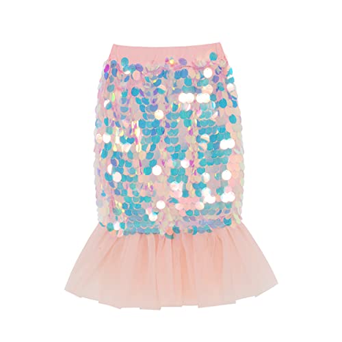 KISLOVE Toddler Girl Sequin Pencil Skirt with Pleated Tulle Mermaid Tail Pink 130, 5 Years