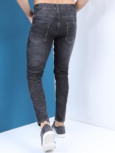 Image of Highlander Mens Tapered Fit Denim Jeans for Man |Jeans Pant Cropped Length|Mid-Rise|Stylish Casual Wear with Stretchable Fabric