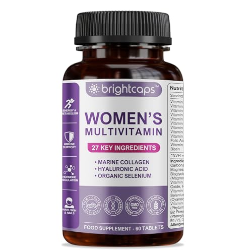 Women's Multivitamins and Minerals Enhanced with Collagen & Hyaluronic Acid - 27 Key Essential Ingredients Immune System & Health Support | 60 Tablets | Gluten Free