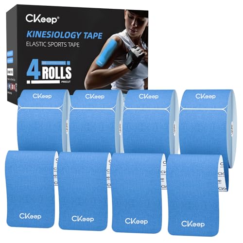 CKeep 4 Rolls Kinesiology Tape, Original Cotton Elastic Athletic Tape, 20 Precut 10