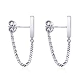 S.Leaf Pendientes de tuerca de plata de ley con cadena, aretes colgantes de oro para mujer (plata)