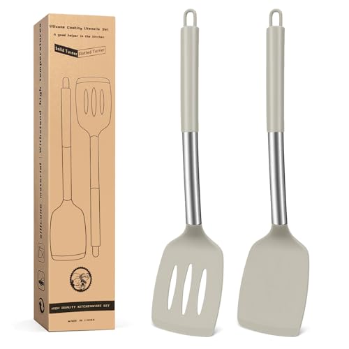Juego de espátulas de silicona, utensilios de cocina de silicona de grado alimenticio, resistentes al calor para cocinar, hornear y voltear, aptos para lavavajillas, con un núcleo resistente