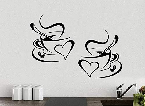 2 Cups Coffee Love Kitchen Wall Tea Sticker Vinyl Decal Art Restaurant Pub Decor