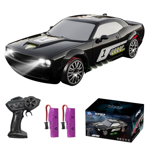LYPPUL RC Drift Car, 4WD Ferngesteuertes Auto, 2,4 GHz Ferngesteuertes Rennauto, Racing Cars mit LED-Lichtern, Allradantrieb Hochgeschwindigkeits Renn Auto für Jungen Mädchen im Alter 4+(Schwarz)