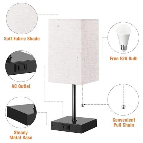 Plmmy TABLE LAMPS FOR BEDROOM SET OF 2 Table Lamp For Bedroom Set Of 2, Bedside Lamps With 3 Color Temperatures Night Light, Lamp For Night Stands With Ac Outlet And Square Shade thumb #6