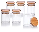 JUVITUS 2 oz Borosilicate Clear Glass Jars with Bamboo Silicone Sealed Lids (6 Pack)