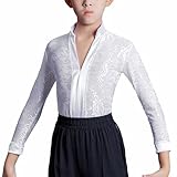 WaiYeeHei Kids Boys Floral Lace Mesh Latin Modern Dance Shirt Tops Leotard Salsa Tango Ballroom Dancewear V-Neck Bodysuit