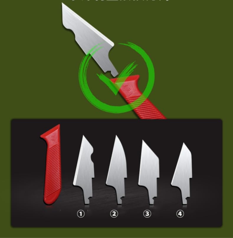 Professional Grafting Knife Set with 4 Interchangeable Blades, Red Handle, for Gardening and Tree Pruning