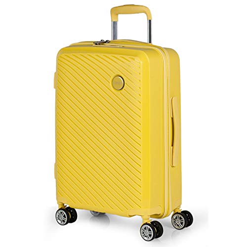 ITACA - Maleta de Viaje Cabina Rígida 4 Ruedas Trolley 55 cm. Polipropileno Equipaje de Mano. Pequeña Cómoda Ligera y Bonita. Low Cost. Candado TSA. 760050, Color Amarillo