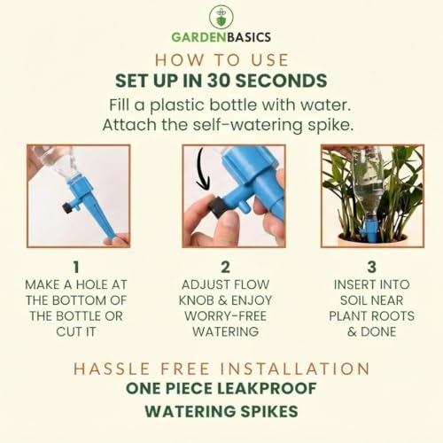 Image of Self Watering Spikes for Plants - Pack of 24 | Adjustable Drip Irrigation Kit for Indoor & Outdoor Plants | No Leakage Guarantee | Perfect for Vacation & Busy Gardeners (BLUE)