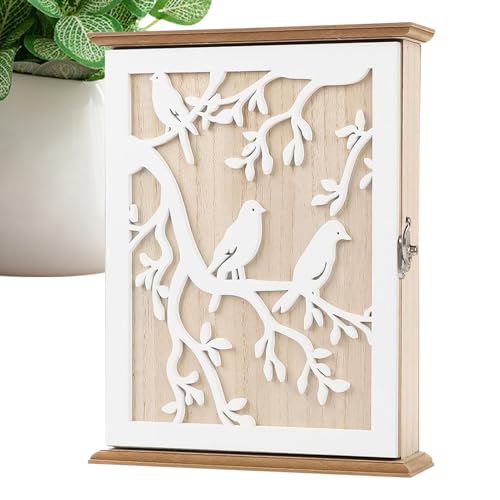 Naqqios - Caja de llavero, estilo vintage tallado con 6 ganchos, diseño decorativo de madera, para apartamento casa, terraza, oficina, entrada, fiesta de cumpleaños, colgante de