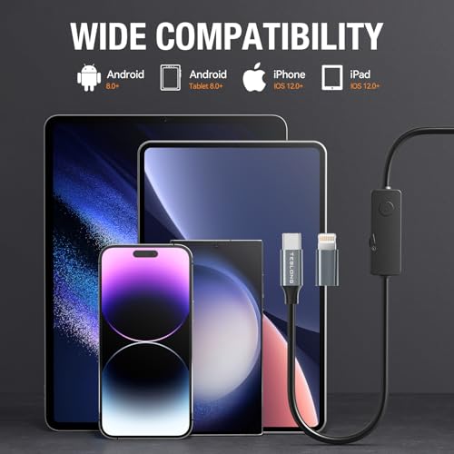 Dual Lens Endoscope Camera for iPhone, Teslong USB-C Borescope Inspection Camera with 8+1 LED Lights, 10FT Flexible Waterproof Fiber Optic Camera Snake Scope for iPad Android Phone-No WiFi Required