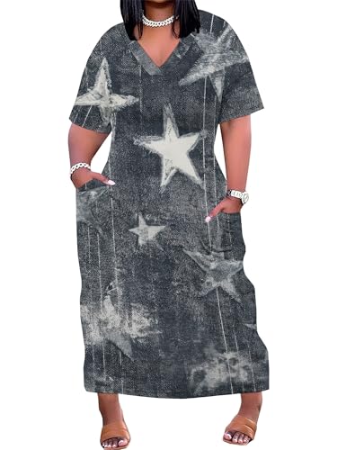 Image of PinkPatty Women's Oversize V Neck Short Sleeve Maxi Dress with Pockets