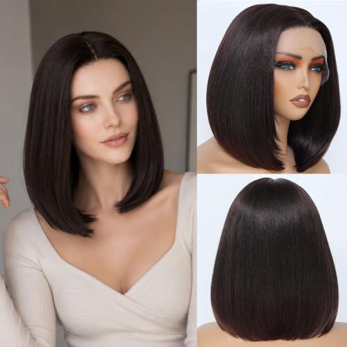 JANATOUCH Brown Straight Bob Wig for Women, Shoulder Length Lace