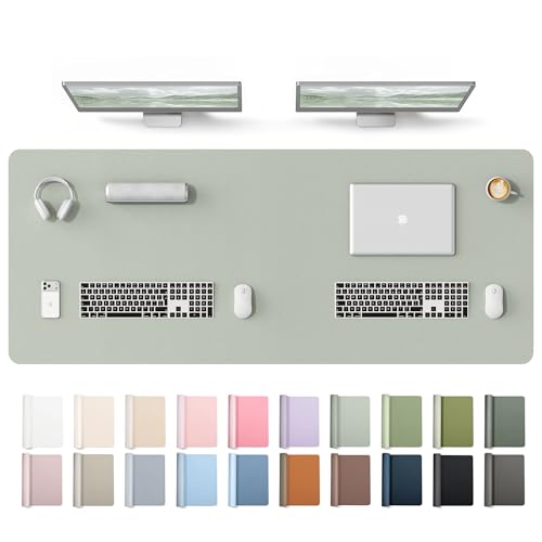 Image of YSAGi Leather Desk Protector, Office Mat, Large Mouse Mat, Non-Slip PU Leather Blotter, Laptop Desk Mat, Waterproof Writing Pad for Office and Home(Grayish Green, 63 inch x 24 inch)