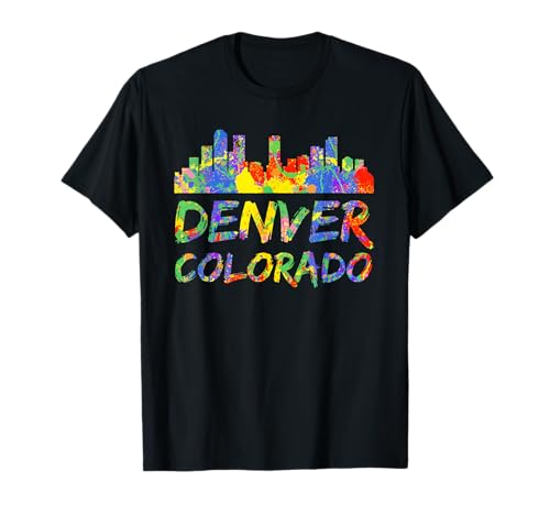 Denver Colorado Skyline Paint Splatter T-Shirt