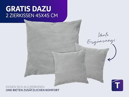 Traumnacht XXL Sofakissen 90x90 cm mit Cord Bezug + 2X Dekokissen 45x45 cm geschenkt, Öko-Tex Zertifiziert, produziert nach deutschem Qualitätsstandard