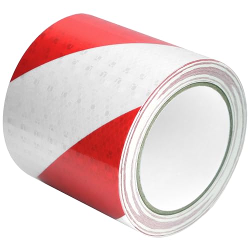 QWORK® Bande Réfléchissante Autocollante 10m x 10cm Rouge et Blanc - pour Sécurité et Avertissement