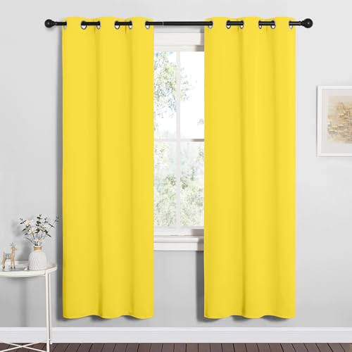 Image of NICETOWN Bedroom Curtain Panels Draperies, Thermal Insulated Solid Grommet Curtains /Drapes (Bright Yellow, 1 Pair, 34 by 72-inch)