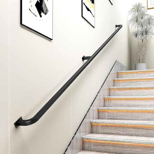 Main courante escalier fer galvanisé noir 380cm rampe de sécurité murale PMR - 3