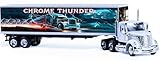 NewRay 1:43 Scale Diecast Long Hauler Semi Truck – Toy Truck with Trailer, 18 Wheeler Toy Truck, International Lonestar Chrome Thunder