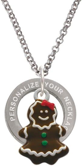 Delight Jewelry Enamel Gingerbread Girl Custom Engraved Affirmation Ring Necklace