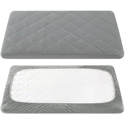 TILLYOU Pack and Play Sheet - Soft Quilted Crib Cover Pad, Toddlers Mattress Protector with 1''-3'' Deep Pocket, Thick Play Yard Playpen Sheets, Breathable Fluffy Crib Mattress Pad, 39