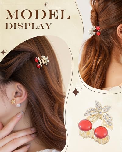 6PCS Rhinestones Cherry Small Hair Clips-Mini Claw Clips for Women, Metal Springs, Cute Hair Accessories for Updo and Half Up Styles (Crystal Cherry) — view 5